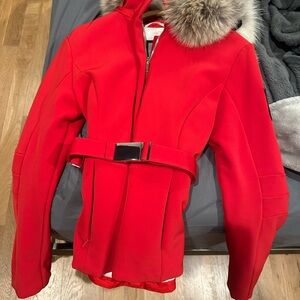 Stylish Red Women's Ski Jacket with Fur Trim